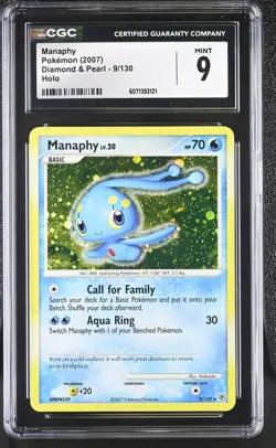 CGC 9 MINT Manaphy 2007 Diamond & Pearl 9/130 Holo Pokemon Card - Image 1