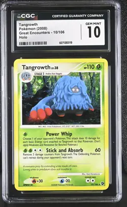 CGC 10 GEM MINT Tangrowth 2008 Great Encounters 10/106 Holo Pokemon Card - Image 1