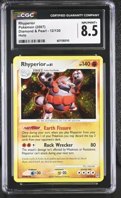 CGC 8.5 Rhyperior 2007 Diamond & Pearl 12/130 Holo Pokemon Card - Image 1