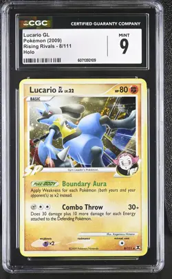 CGC 9 MINT Lucario GL 2009 Rising Rivals 8/111 Holo SWIRL Pokemon Card - Image 1