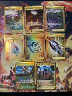 Pokemon TCG Lot Of 8 Gold Item & Stadium Cards - Sword & Shield Secret Rares NM - Image 1
