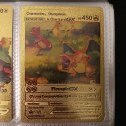 Charmander Charmeleon & Charizard GX Evolution Gold Foil FanArt Pokemon Card - Image 1