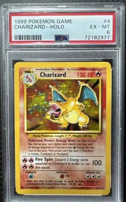 1999 Pokemon Game Charizard Holo Card #4, PSA 6 Ex -Mint. VINTAGE - Image 1