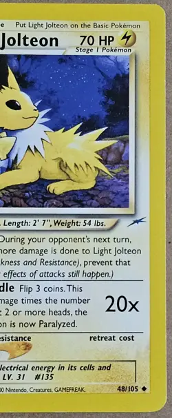 Light Jolteon Neo Destiny 1st Edition TCG Pokemon Card 48/105 - Image 3