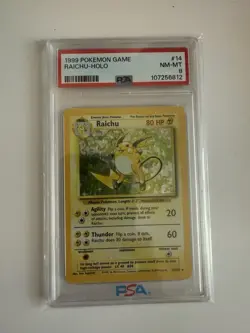 Pokemon TCG Raichu Base Set Holo Card 14/102 Unlimited Holo Rare, PSA 8 - Image 1