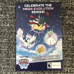Mega Evolutions Pokemon TCG LIVE Code Card w/ 1000 Credits & 8 Online Cards - Image 1