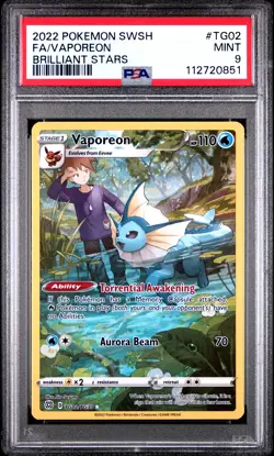 2022 POKEMON SWORD & SHIELD BRILLIANT STARS #TG02 FULL ART/VAPOREON PSA 9 - Image 1