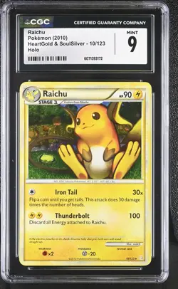 CGC 9 MINT Raichu 2010 HeartGold & SoulSilver 10/123 Holo Pokemon Card - Image 1