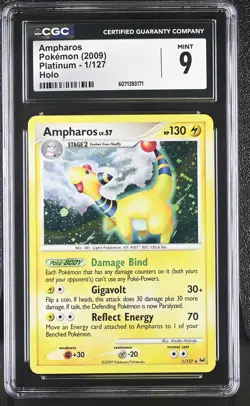 CGC 9 MINT Ampharos 2009 Platinum 1/127 Holo Pokemon Card - Image 1