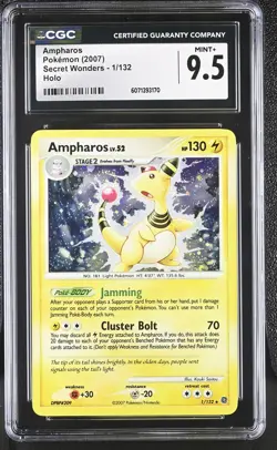 CGC 9.5 MINT+ Ampharos 2007 Secret Wonders 1/132 Holo Pokemon Card - Image 1