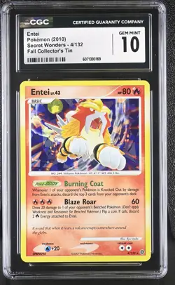 CGC 10 GEM MINT Entei 2010 Secret Wonders 4/132 Cracked Ice Holo Pokemon Card - Image 1