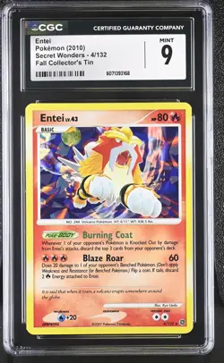 CGC 9 MINT Entei 2010 Secret Wonders 4/132 Cracked Ice Holo Pokemon Card - Image 1