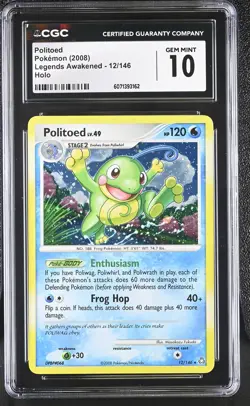 CGC 10 GEM MINT Politoed 2008 Legends Awakened 12/146 Holo Pokemon Card - Image 1