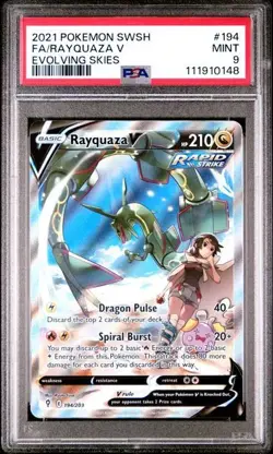 2021 POKEMON SWORD & SHIELD EVOLVING SKIES #194 FULL ART/RAYQUAZA V PSA 9 - Image 1