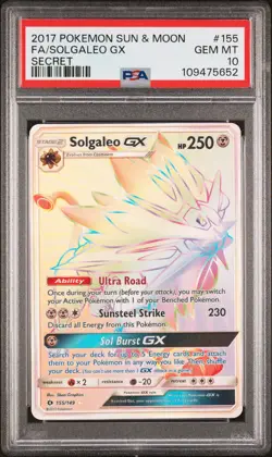 2017 POKEMON SUN & MOON SECRET #155 FULL ART/SOLGALEO GX PSA 10 - Image 1