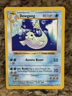 Pokemon Cards Dewgong 25/102 Base Set SHADOWLESS WOTC - (MP) - Image 1