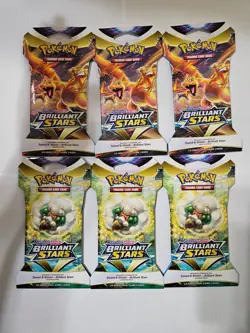 6x Pokemon TCG: Sword & Shield-Brilliant Stars Sleeved Booster Packs In Hand - Image 1