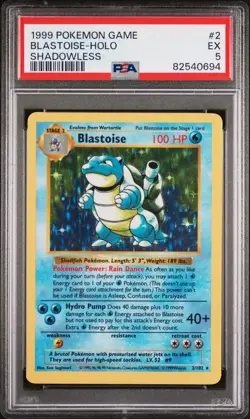 1999 POKEMON BASE SET SHADOWLESS #2 BLASTOISE-HOLO PSA 5 - Image 1