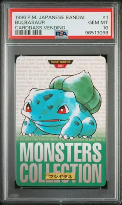 1996 POKEMON JPN BANDAI CARDDASS VENDING #1 BULBASAUR PSA 10 - Image 1