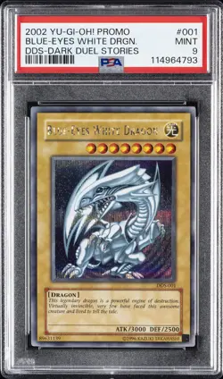 2002 YU-GI-OH! PROMO DDS-DARK DUEL STORIES #001 BLUE-EYES WHITE DRAGON PSA 9 - Image 1