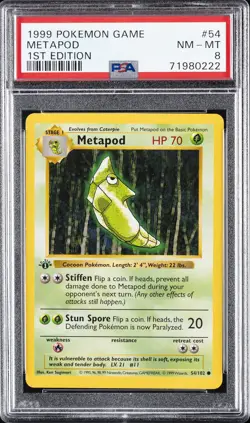 1999 POKEMON GAME 1ST ED #54 METAPOD PSA 8 - Image 1