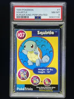 1999 Burger King Pokemon Squirtle Perforated card #7 PSA 8 Low pop - Image 1