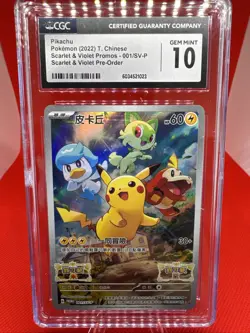 Pikachu Chinese Promo CGC 10 Pokemon Scarlet & Violet Pre Order 2022 001/SV-P - Image 1