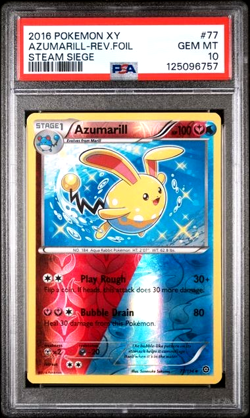 PSA 10 GEM MINT 2016 POKEMON XY STEAM SIEGE 77 AZUMARILL REVERSE FOIL Holo SHINY - Image 1
