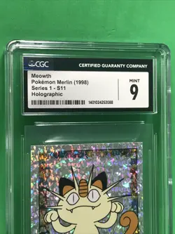 CGC 9 Mint Meowth Pokemon Merlin Series 1 #S11 Holographic Holo Sticker Vintage - Image 2