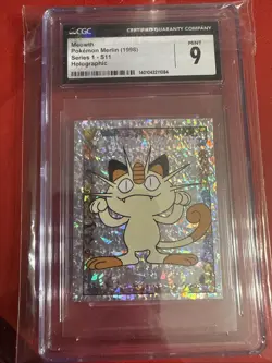 Pokemon Meowth #S11 Merlin Sticker Series 1 Topps Holo - CGC 9 - Image 1
