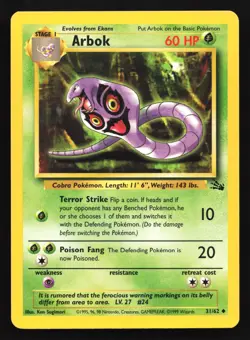 Pokemon Arbok 31/62 WotC Fossil Unlimited Uncommon - Image 1