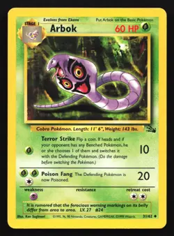 Pokemon Arbok 31/62 WotC Fossil Unlimited Uncommon - Image 1