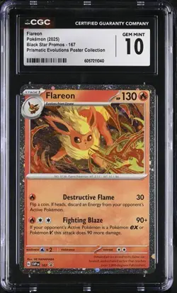 FLAREON - BSP 167 Pokemon Prismatic Evolutions Poster Collection CGC 10 GEM *jk - Image 1