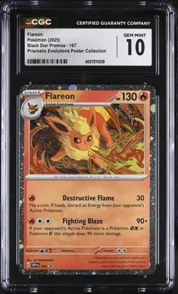 FLAREON - BSP 167 Pokemon Prismatic Evolutions Poster Collection CGC 10 GEM *jk - Image 1