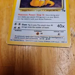 Dragonite 4/62 Fossil Unlimited Holo WOTC Pokemon Card 1999 LP Vintage - Image 2