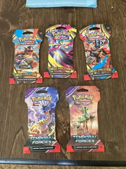 Pokemon Blister Lot (5 Packs) 3 Mega Evolution + 2 Temporal Forces Blister Packs - Image 1