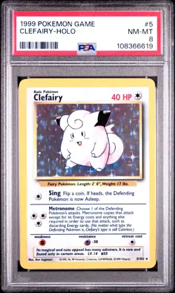 PSA 8 Pokemon Clefairy 5/102 WotC Base Set Unlimited Holo Rare - Image 1