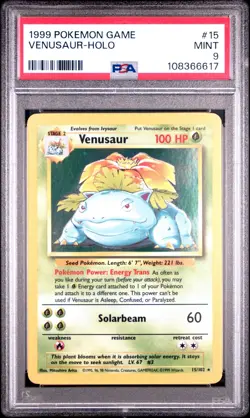 PSA 9 Pokemon Venusaur 15/102 WotC Base Set Unlimited Holo Rare - Image 1