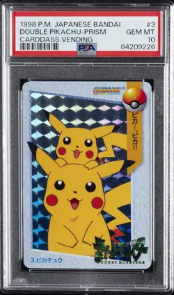 1998 POKEMON JPN BANDAI CARDDASS VENDING #3 DOUBLE PIKACHU-PRISM PSA 10 - Image 1