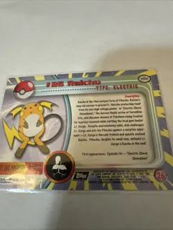 1999 Topps Pokemon TCG Raichu Card #26 Holo Blue Logo, TV Series 1 - Image 3