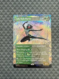 MTG Silk, Web Weaver #0215 Foil Borderless Rare Marvel’s Spider-Man (SPM) - Image 1