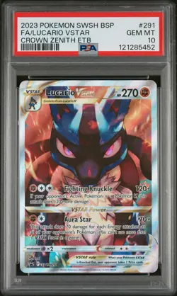 2023 Pokemon Swsh Black Star Promo Lucario VSTAR #291 Fa Crown Zenith Etb PSA 10 - Image 1