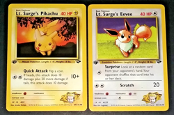 1ST EDITION POKEMON GYM CHALLENGE - LT. SURGE'S EEVEE AND PIKACHU NON HOLO (NM) - Image 1