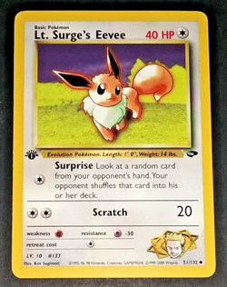 1ST EDITION POKEMON GYM CHALLENGE - LT. SURGE'S EEVEE AND PIKACHU NON HOLO (NM) - Image 3