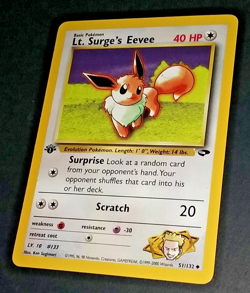 1ST EDITION POKEMON GYM CHALLENGE - LT. SURGE'S EEVEE AND PIKACHU NON HOLO (NM) - Image 4