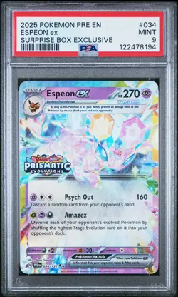 2025 POKEMON PRE EN-PRISMATIC EVOLUTIONS SURPRISE BOX EXCLUSIVE ESPEON EX PSA 9 - Image 1