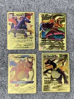 Set of 4 Pokemon Charizard Factory Error Back Gold Foil Fan Art Display Cards LP - Image 1