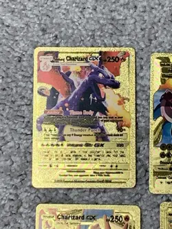 Set of 4 Pokemon Charizard Factory Error Back Gold Foil Fan Art Display Cards LP - Image 2