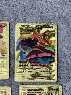 Set of 4 Pokemon Charizard Factory Error Back Gold Foil Fan Art Display Cards LP - Image 3