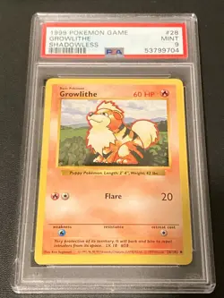 Pokemon Card Growlithe 28/102 Shadowless Base Set Graded PSA 9 MINT - Image 1